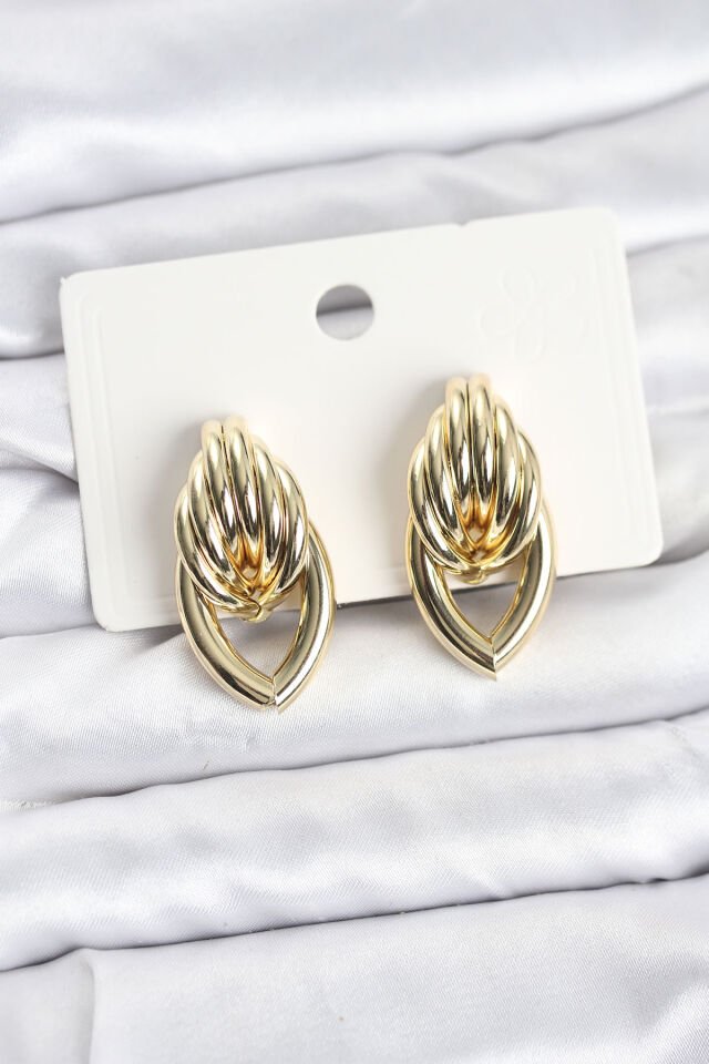 Pirinç Gold Renk Sarmal Damla Model Vintage Kadın Küpe - Lisinya
