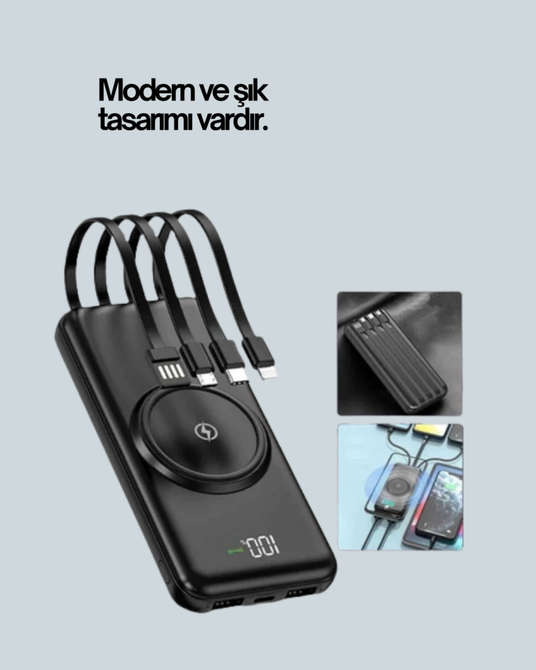 iPhone ve Android Uyumlu 10000mAh Powerbank – Hem Kablolu Hem Kablosuz - Lisinya