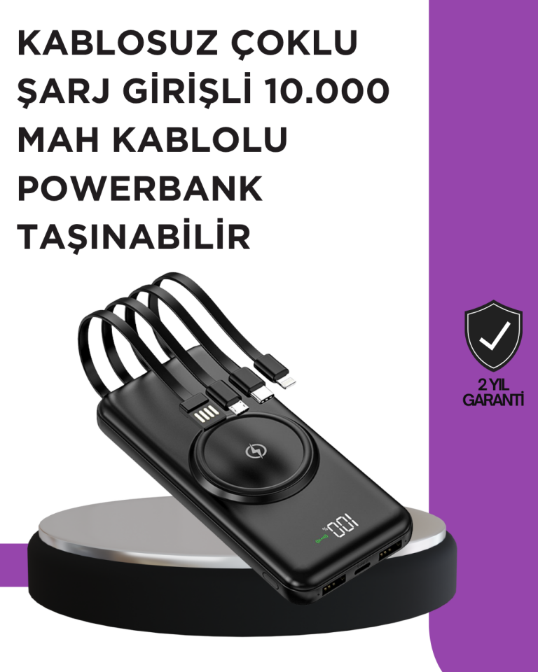 Çoklu Cihaz Uyumu ile Kablolu ve Kablosuz Şarj – Pratik Powerbank - Lisinya