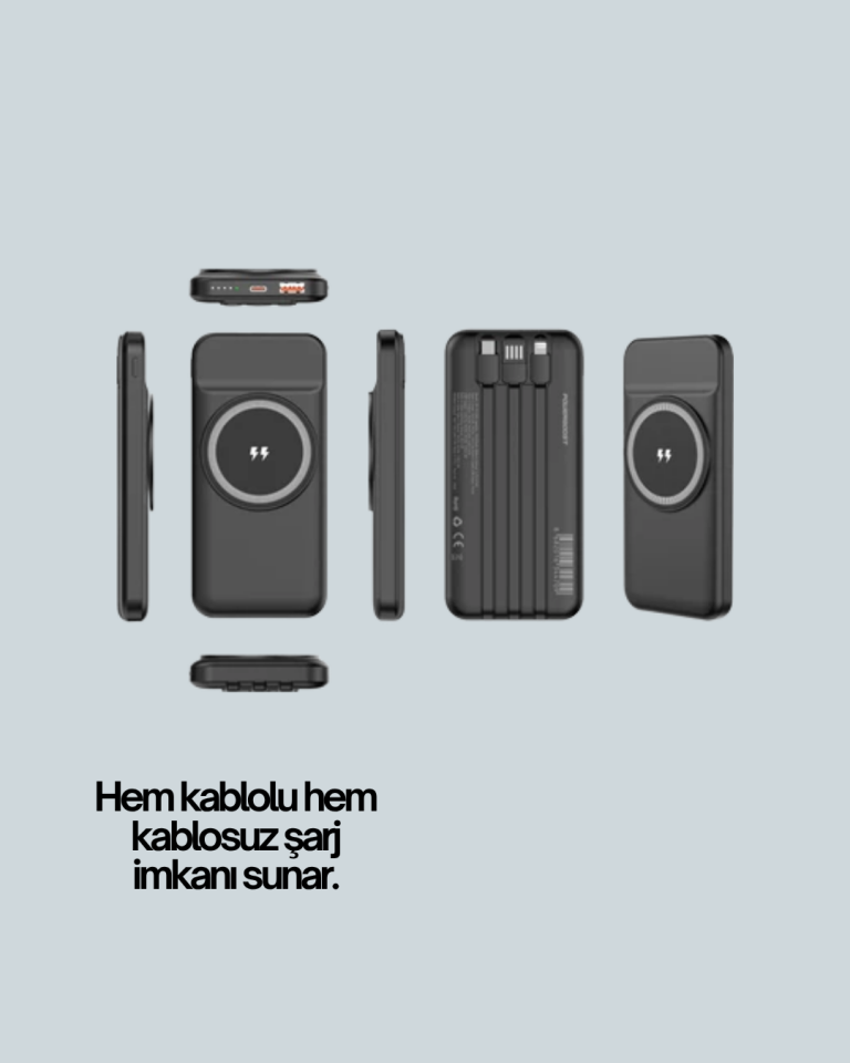 Çoklu Cihaz Uyumu ile Kablolu ve Kablosuz Şarj – Pratik Powerbank - Lisinya
