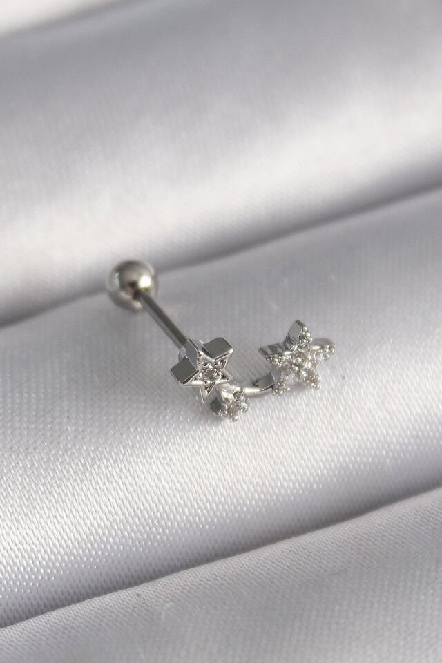 316L Çelik Gümüş Renk Zirkon Taşlı Yıldız Tragus Piercing - Lisinya