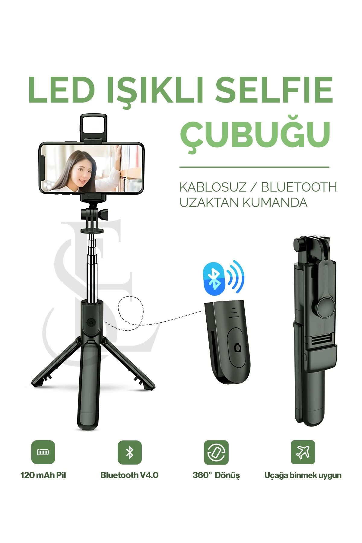 Led Işıklı Selfie Çubuğu Bluetooth Kumandalı Kablosuz Tripot Selfie Monopod Selfie Stick ( Lisinya )