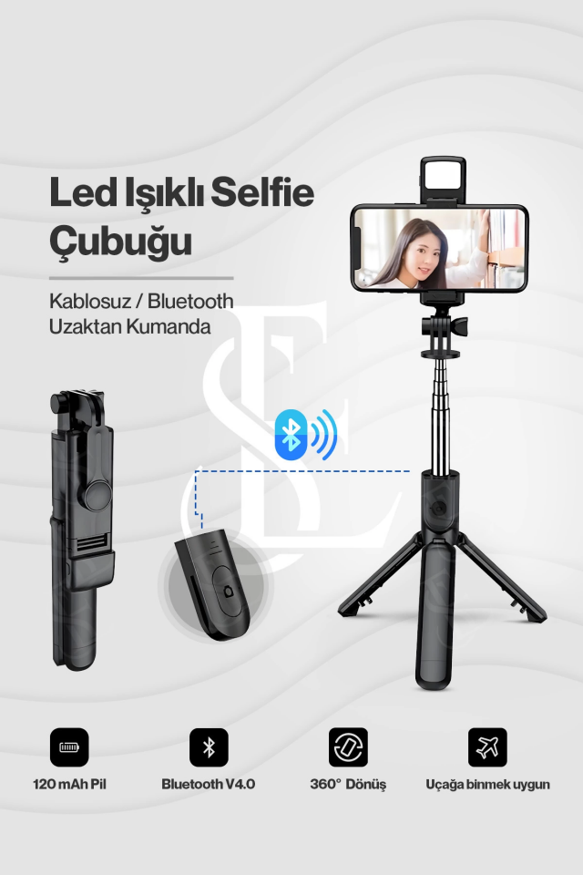 Led Işıklı Selfie Çubuğu Bluetooth Kumandalı Kablosuz Tripot Selfie Monopod Selfie Stick ( Lisinya )