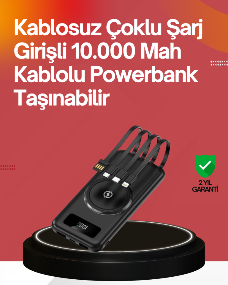 YamanHobi 10000 mAh Kablosuz Powerbank 22.5W Hızlı Şarjlı Siyah