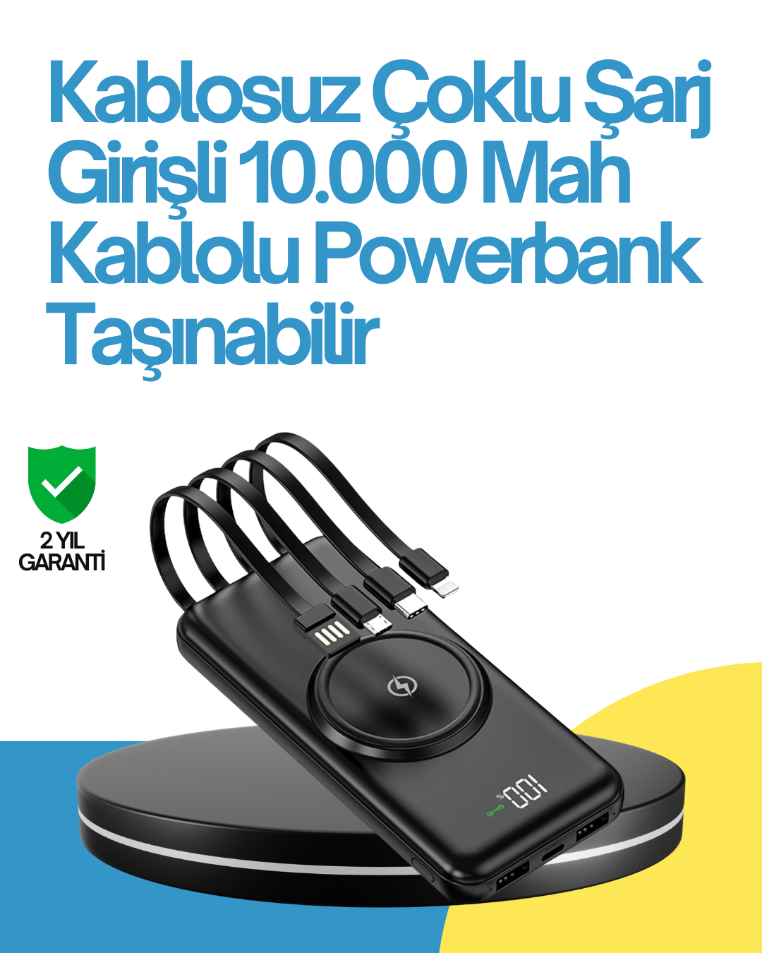 10000mAh Kablosuz ve Hızlı Şarj Destekli Powerbank – Taşınabilir Şarj Gücü - Lisinya
