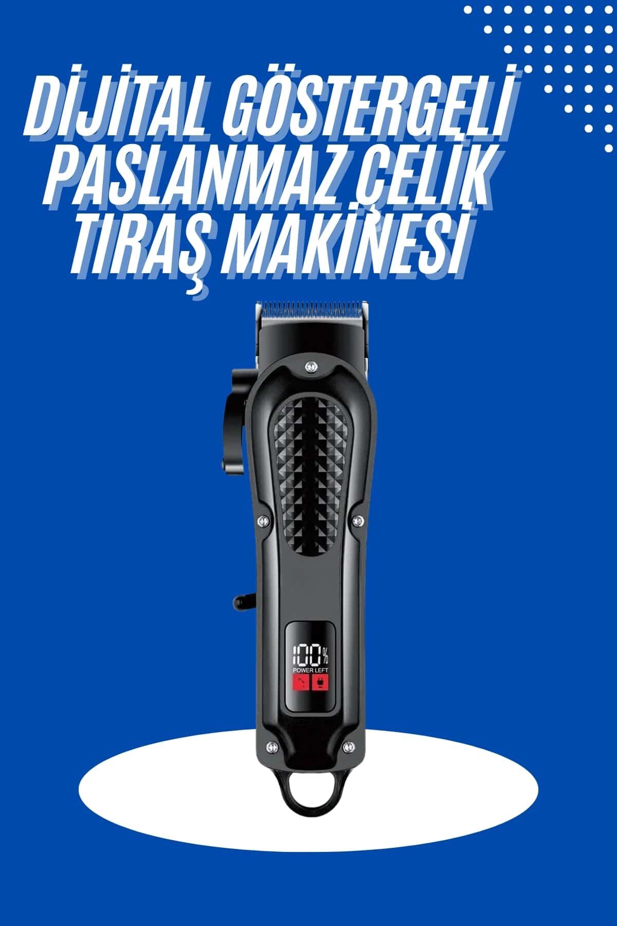 Profesyonel Saç ve Sakal Tıraş Makinesi Dijital Göstergeli Şarjlı Uzun Ömürlü