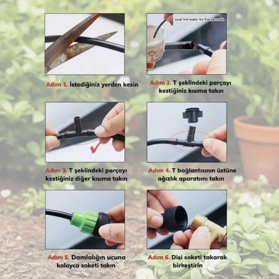 10 Metre Kendin Yap Açık Alan Serinletme Sistemi - Nozzle Başlıklı Bahçe ve Teras Nemlendirme Seti ( Lisinya )