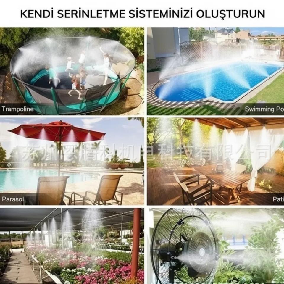 10 Metre Kendin Yap Açık Alan Serinletme Sistemi - Nozzle Başlıklı Bahçe ve Teras Nemlendirme Seti ( Lisinya )
