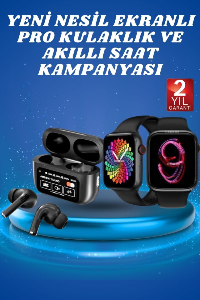 Ekranlı Yeni Nesil Pro Kulaklık ve Akıllı Saat Kampanyası Kulak İçi Mikrofonlu - Lisinya