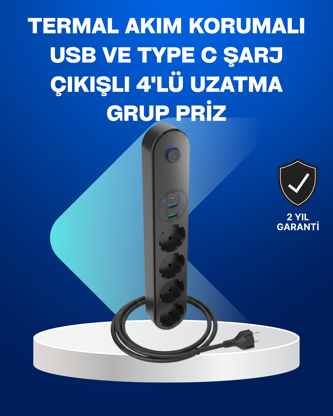 Akıllı Akım Dengelemeli 4’lü Çoklu Priz Type-C ve USB Çıkışlı - Lisinya