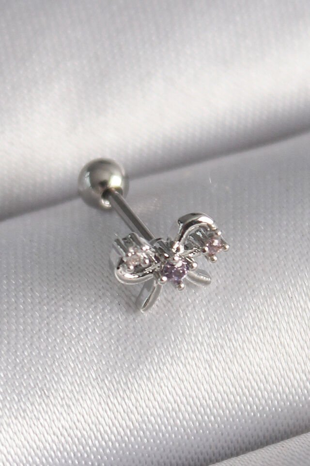 316L Çelik Gümüş Renk Zirkon Taşlı Kurdele Tragus Piercing - Lisinya