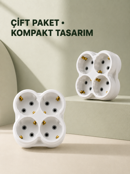 4’lü Priz Çoğaltıcı 2 Adet Set Kablosuz Duvar Tipi Priz Çoklayıcı Adaptör - Lisinya