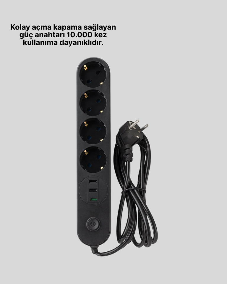 4 Priz 2 USB 1 Type-C Akım Korumalı Çoklu Priz Led Anahtarlı - Lisinya
