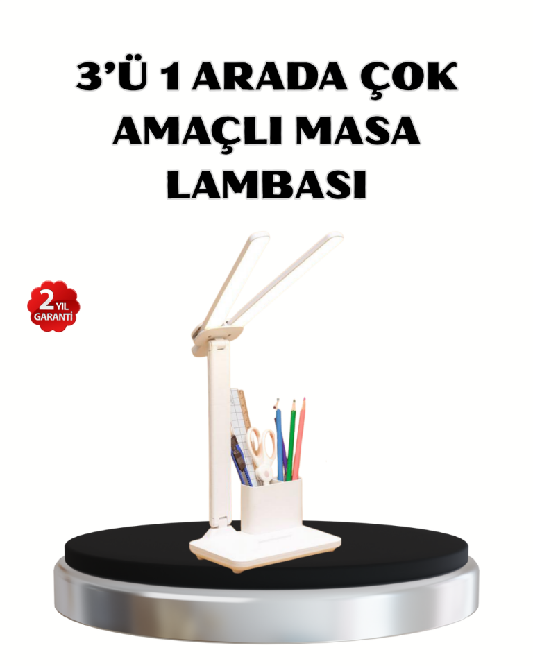 Kalemlik ve Telefon Standlı Masa Lambası – Kısılabilir LED Işık, Göz Dostu Tasarım - Lisinya