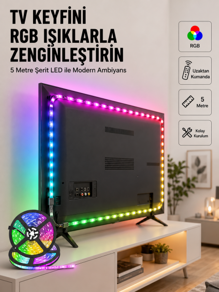 Enerji Tasarruflu RGB Şerit LED 5 Metre - Lisinya