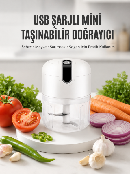 Rondo Doğrayıcı 250 ML Taşınabilir USB Şarjlı Pratik El Rondo Blender Yeni Nesil - Lisinya