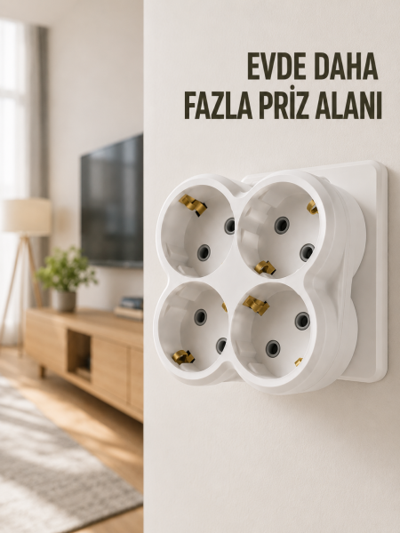 4’lü Priz Çoğaltıcı Kablosuz Duvar Tipi Direkt Prize Takılan Priz Çoklayıcı - Lisinya