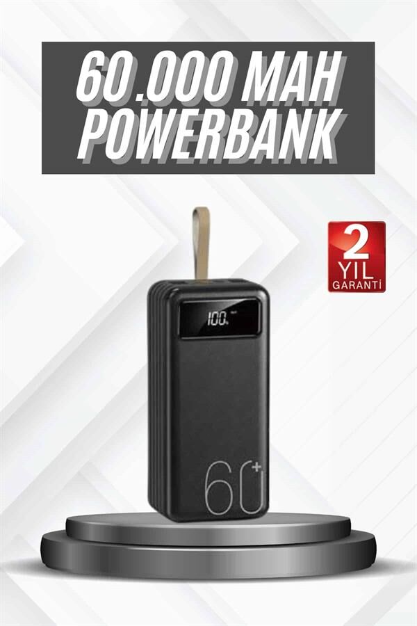 YamanHobi Çok Kablolu Powerbank LED Ekranlı 4 Cihaz Şarj Destekli Siyah