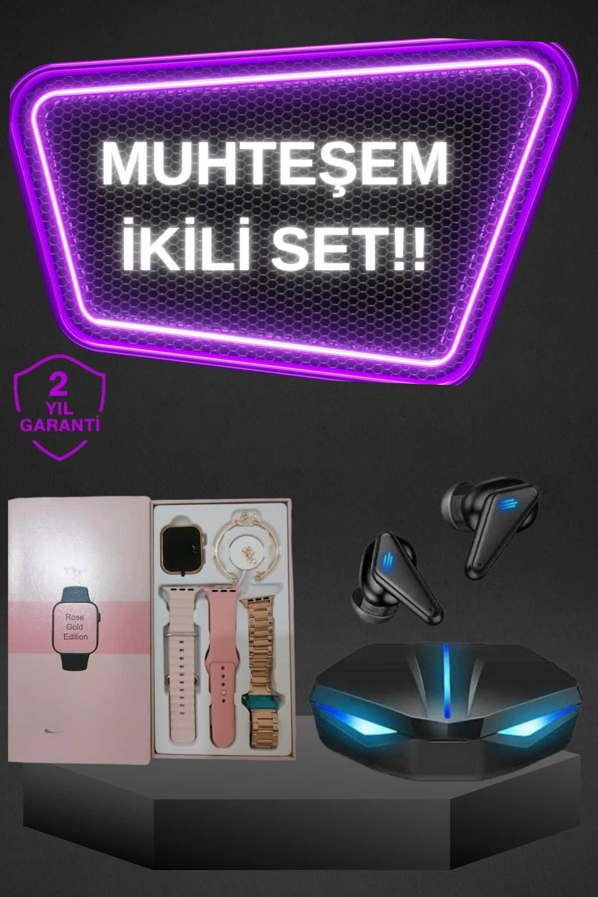 Kadınlar İçin Dokunmatik Ekran Akıllı Saat ve Gamer Kablosuz Bluetooth Kulaklık