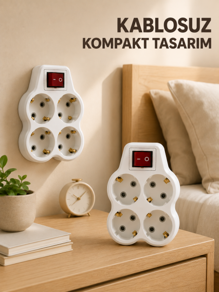 2’li Set 4’lü Priz Çoklayıcı Açma Kapama Anahtarlı Direkt Prize Takılan Adaptör - Lisinya