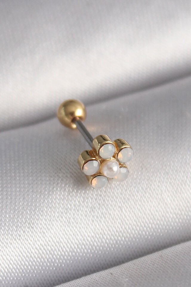 316L Çelik Gold Renk Zirkon Taşlı Çiçek Model Tragus Piercing - Lisinya