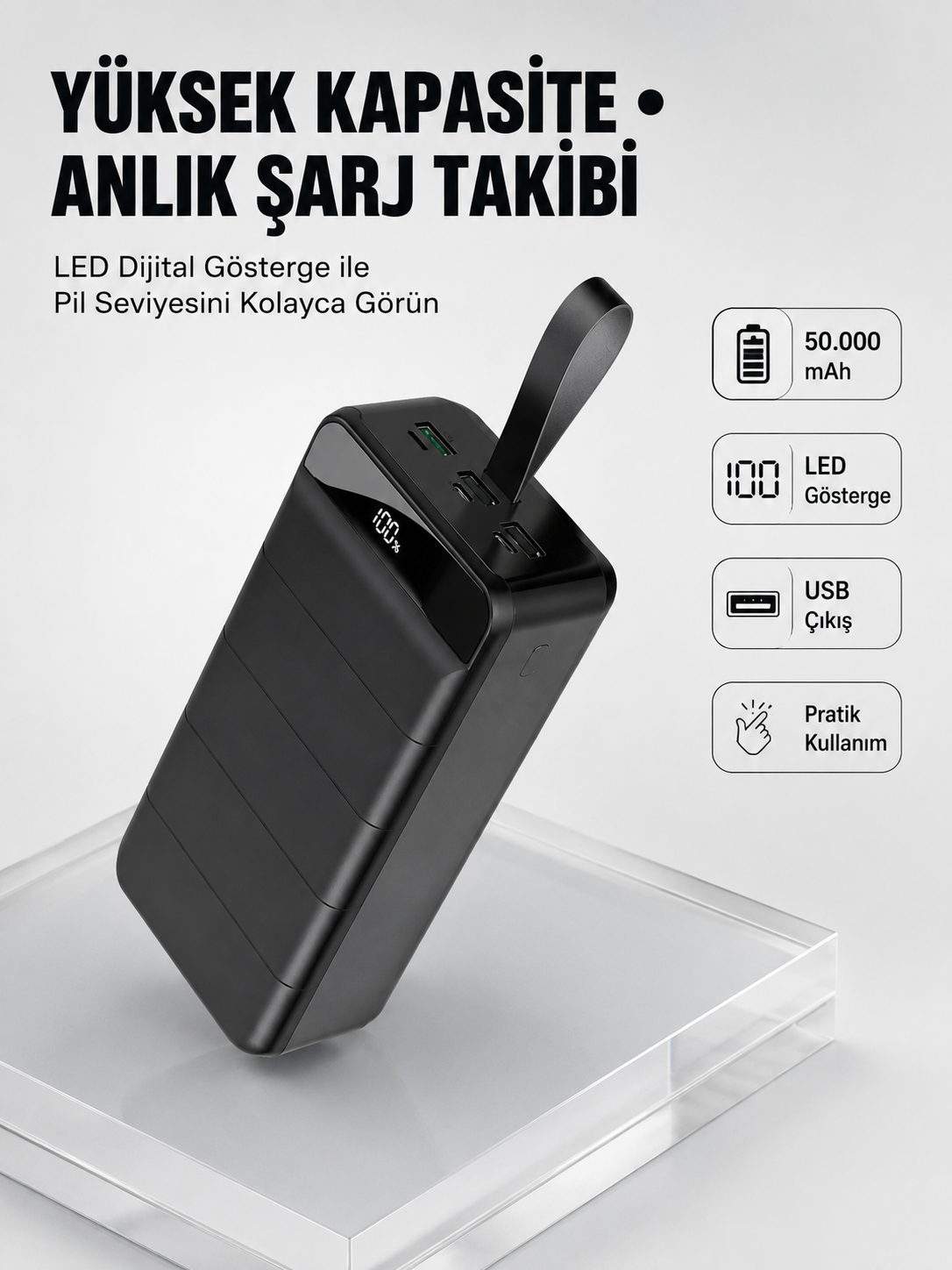 Tüm Cihazlarla Uyumlu 50.000 mAh Powerbank – Yüksek Kapasiteli, LED Gösterge ve Akıllı Koruma Fonksiyonlu - Lisinya
