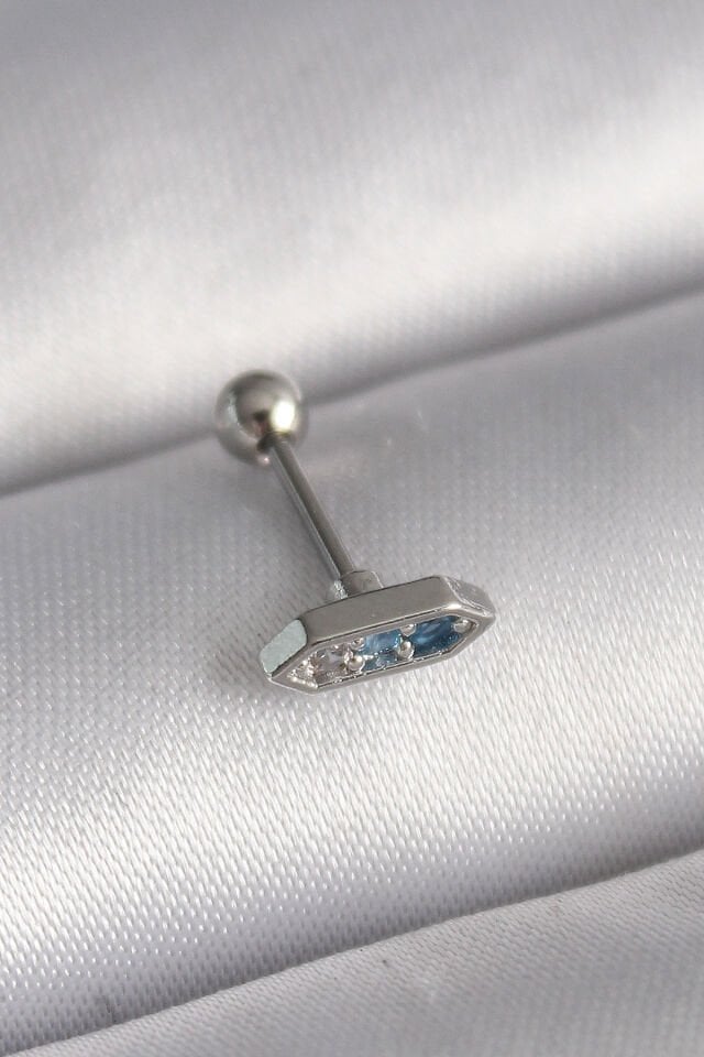316L Çelik Gümüş Renk Mavi Zirkon Taşlı Tragus Piercing - Lisinya