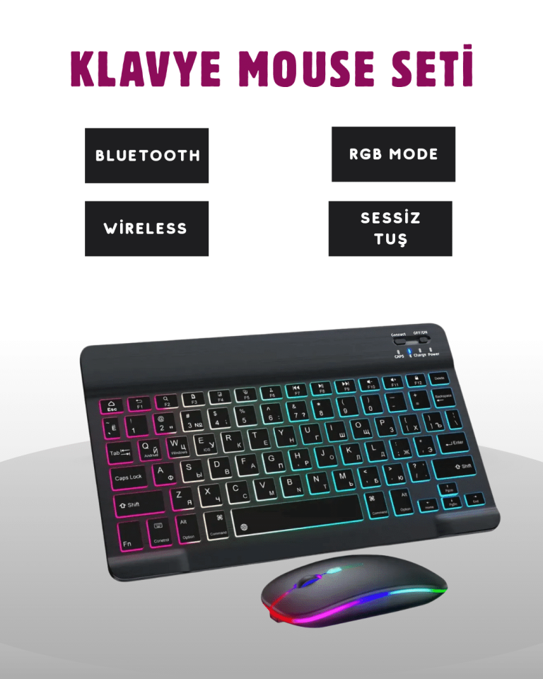 Türkçe Q Klavye Düzenli RGB Kablosuz Klavye Mouse Set - Lisinya