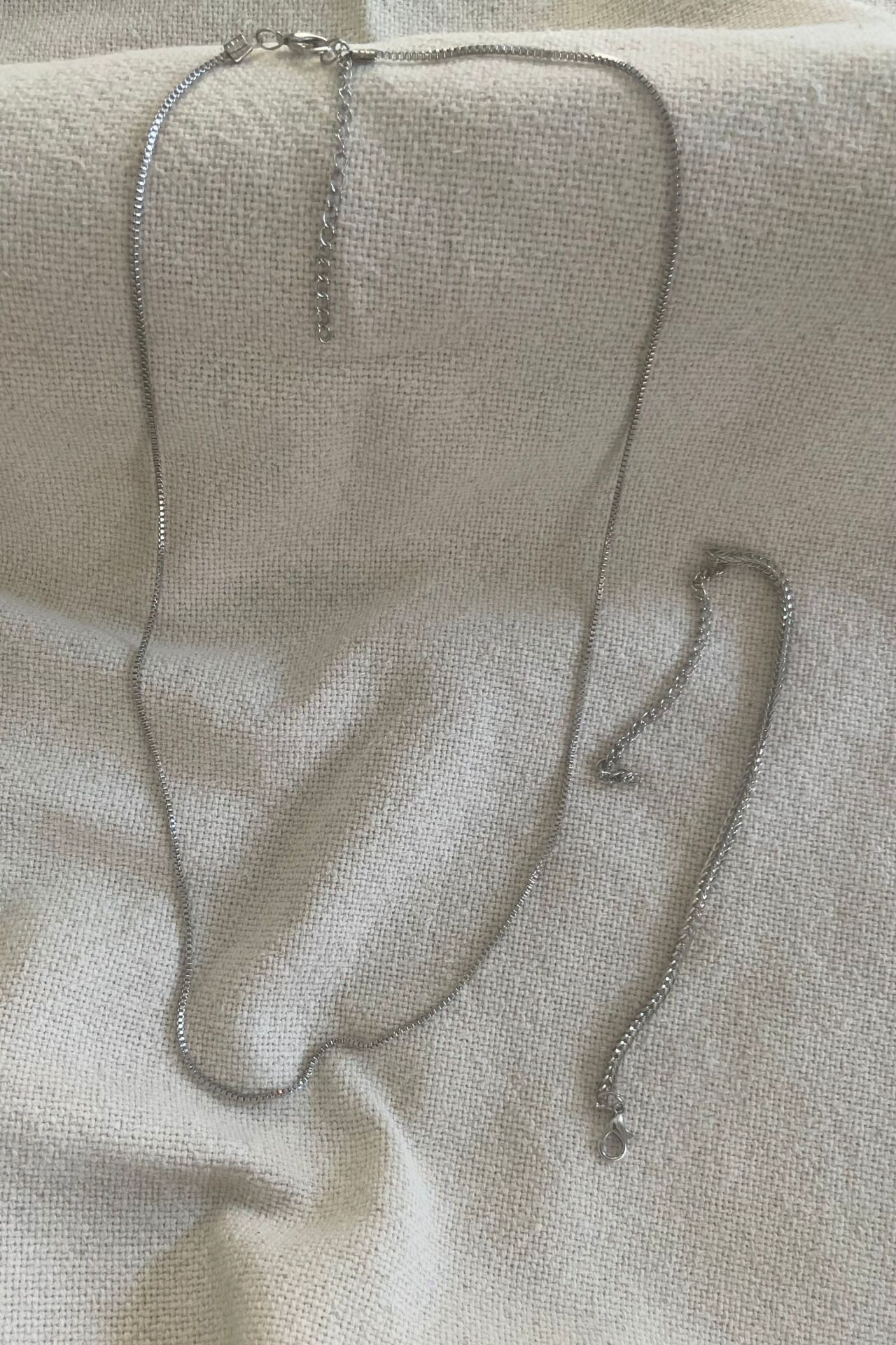 Unisex Tilki Kuyruğu Künye ile Gümüş Kolye Seti
