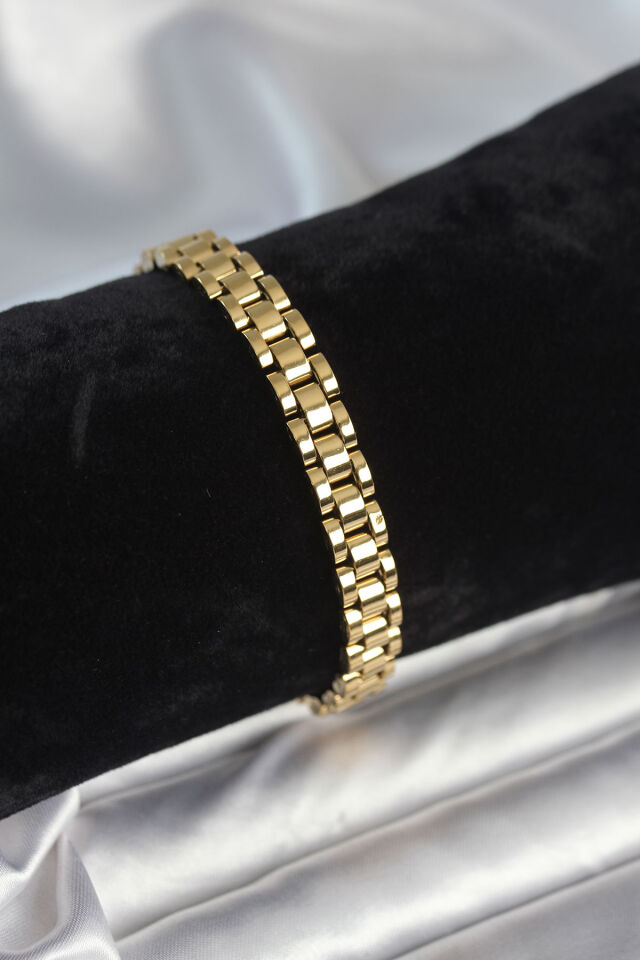 316L Çelik Gold Renk 7 mm Kalınlık Erkek Bileklik - Lisinya