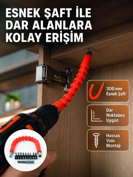 12 Parça Esnek Bits Uç Seti 300 mm Esnek Şaftlı Tornavida Uç Seti - Lisinya