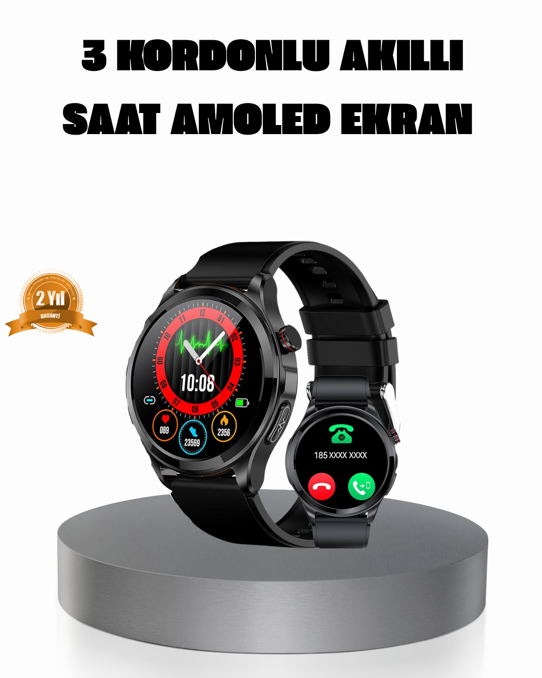 AMOLED Ekranlı Smartwatch – 3 Kordonlu, Kalp Atış & Uyku Takipli Akıllı Saat - Lisinya