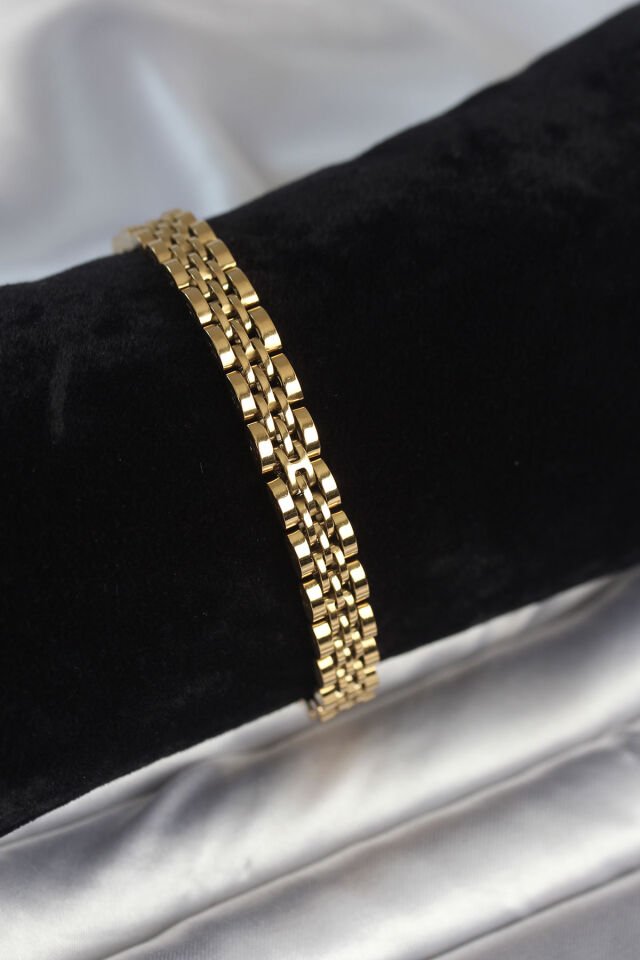 316L Çelik 7 mm Kalınlıkta Gold Renkli Erkek Bileklik - Lisinya