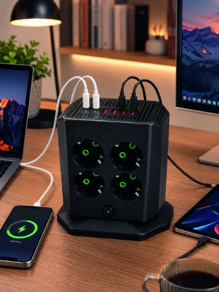 Çoklu Priz 8 Çıkışlı 4 USB 2 Type-C Anahtarlı Dikey Priz Kulesi - Lisinya