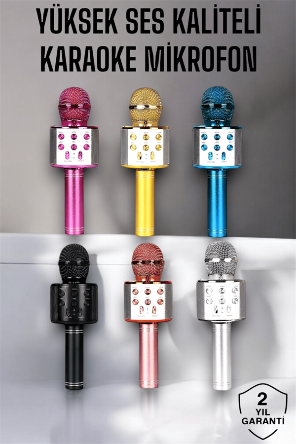 Kablosuz Bluetooth Karaoke Mikrofon USB ve AUX Girişli, Yüksek Ses Kalitesi - Lisinya