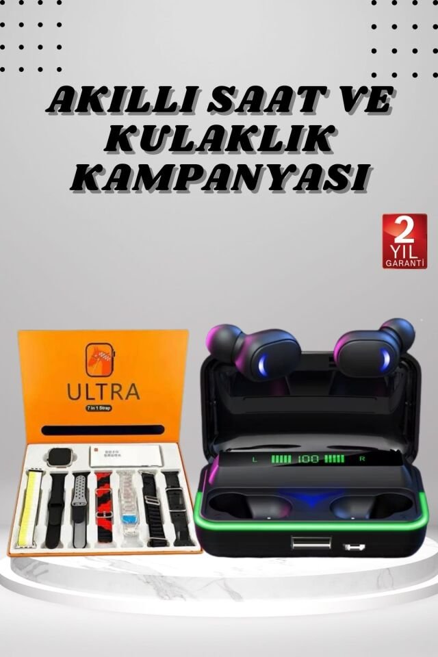 Yeni Nesil Akıllı Saat ve Bluetooth Kulaklık Android Ve İOS Uyumlu Uyku ve Sağlık Takibi