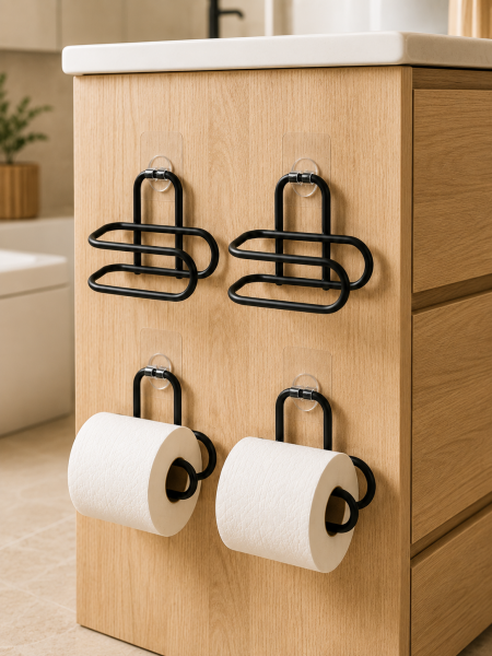 Siyah Metal WC Kağıtlık Yapışkanlı Duvar Tipi Tuvalet Kağıdı Tutucu Seti 4 Adet - Lisinya