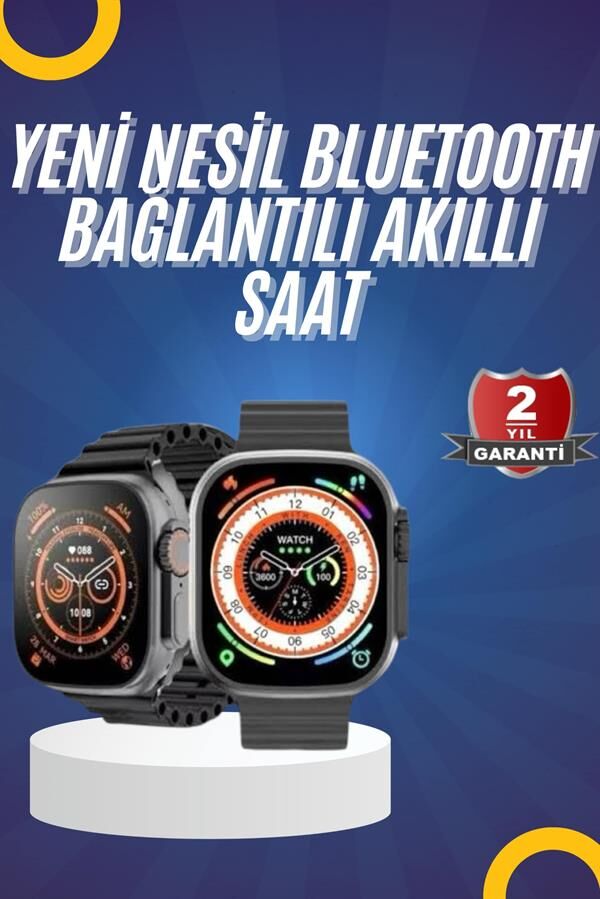 Yeni Model Akıllı Saat Ultra Smart Watch Gümüş Kasa 45mm Titreşim - Yamanhobi