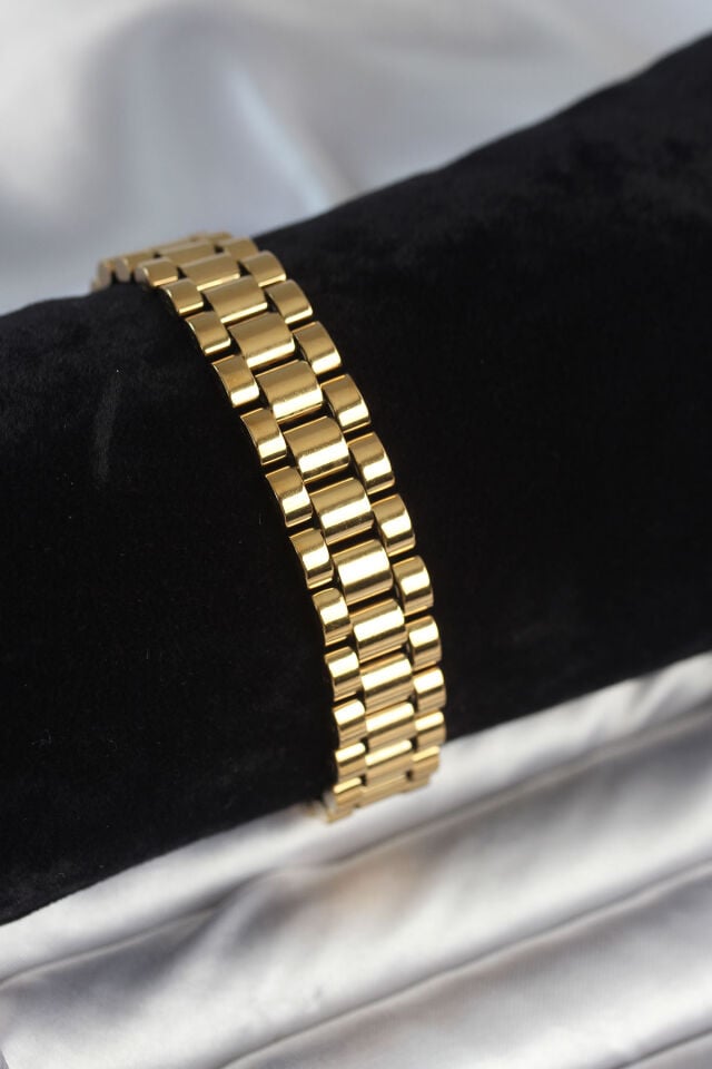 316L Çelik Gold Renk 12 mm Kalınlık Erkek Bileklik - Lisinya