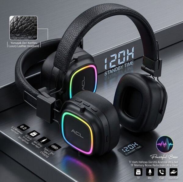 RGB Işıklı Kablosuz Bluetooth 6.0 Kulak Üstü Kulaklık - Lisinya