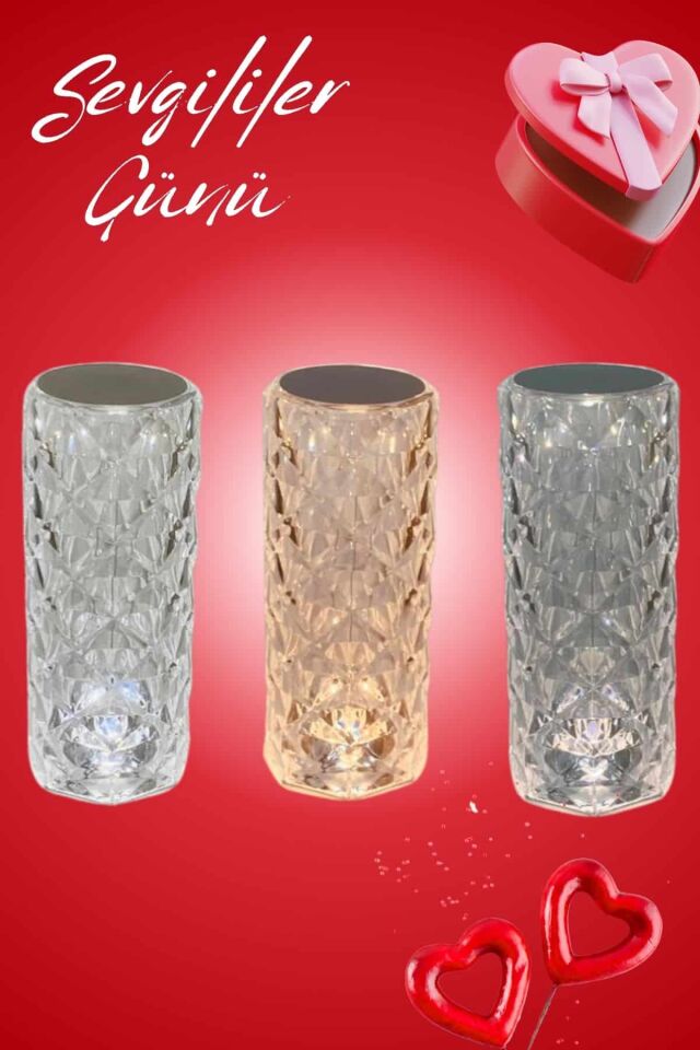 Sevgililer Günü İçin Hediye Kristal Lamba Sevgiliye Hediye USB Şarjlı Gece Lambası - Lisinya