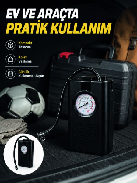 Taşınabilir Araç Hava Pompası Analog Manometreli Lastik Şişirme Pompası - Lisinya