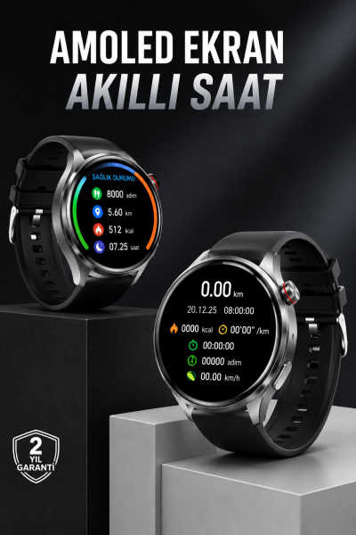 Akıllı Saat Bluetooth Bağlantılı Amoled Ekran Uyku ve Sağlık Takibi