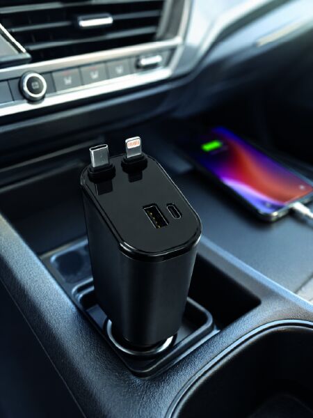 120W Hızlı Şarj Destekli 4'ü 1 Arada Araç Şarj Cihazı Type-C, Lightning, USB ve USB-C Çıkışlı - Lisinya