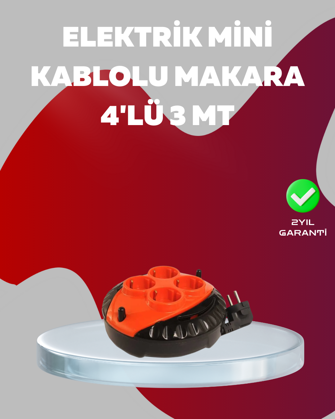 3 Metre Kablolu 4’lü Kırmızı Priz Makara - Lisinya