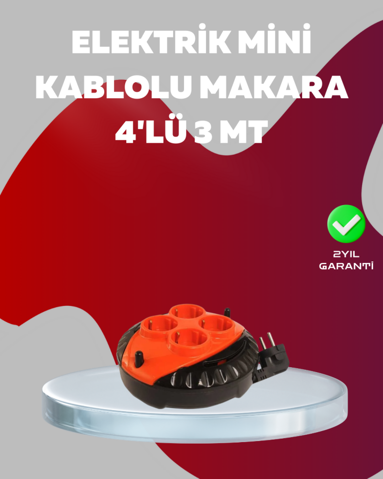 3 Metre Kablolu 4’lü Kırmızı Priz Makara - Lisinya