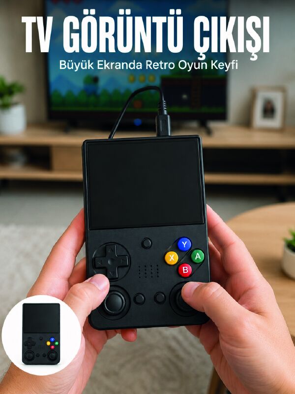 Retro Oyun Konsolu Çift Analog Joystick 64GB Hafızalı Taşınabilir El Konsolu - Lisinya