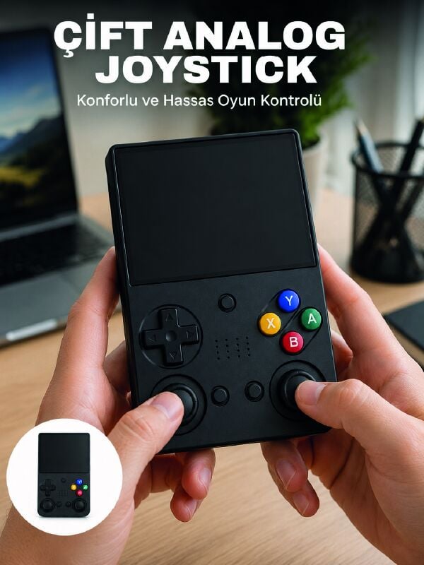 3.5 İnç IPS Ekran Retro Oyun Konsolu 64GB Dahili Hafıza Çift Analog Joystick Taşınabilir El Konsolu - Lisinya