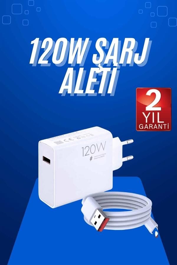 120 Watt Turbo Hızlı Şarj Aleti Seti Hızlı Şarj Adaptörü Beyaz - Lisinya