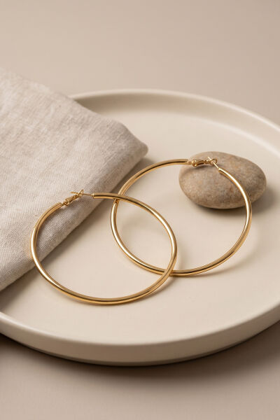 316L Çelik Gold Renk 66 mm Halka Küpe - Lisinya
